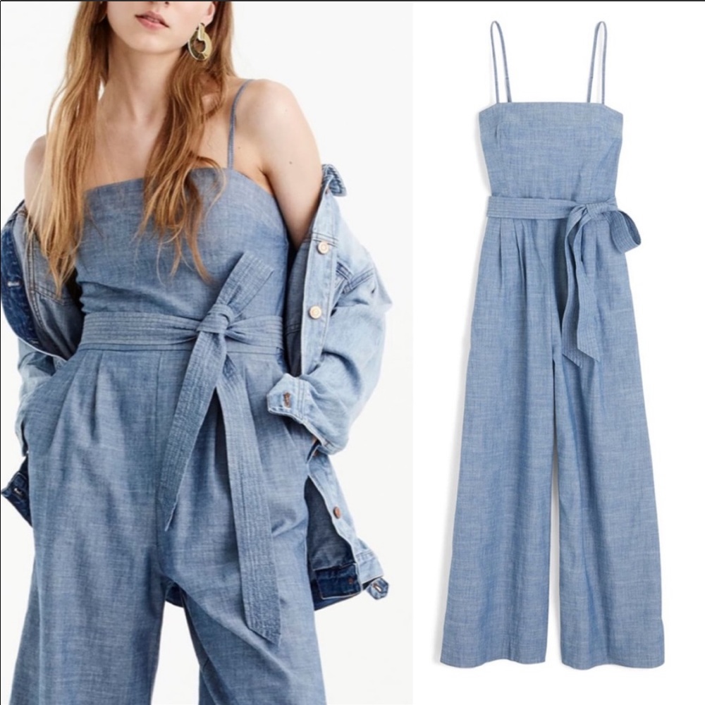Jcrew Marseille Cotton Chambray Tie Waist Jumpsuit
